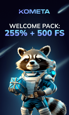 Приветственный пакет бонусов 255% + 500 FS в Kometa casino